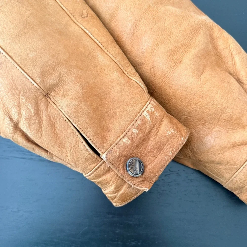VTG 90s Leather Bomber Jacket L Tan Flight Aviator Rugged Streetwear‎ Gorpcore